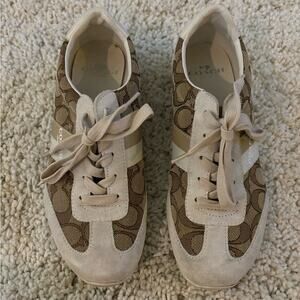 Coach Kelson Signature Print Khaki/Chalk Lace Up Sneakers Size 6.5